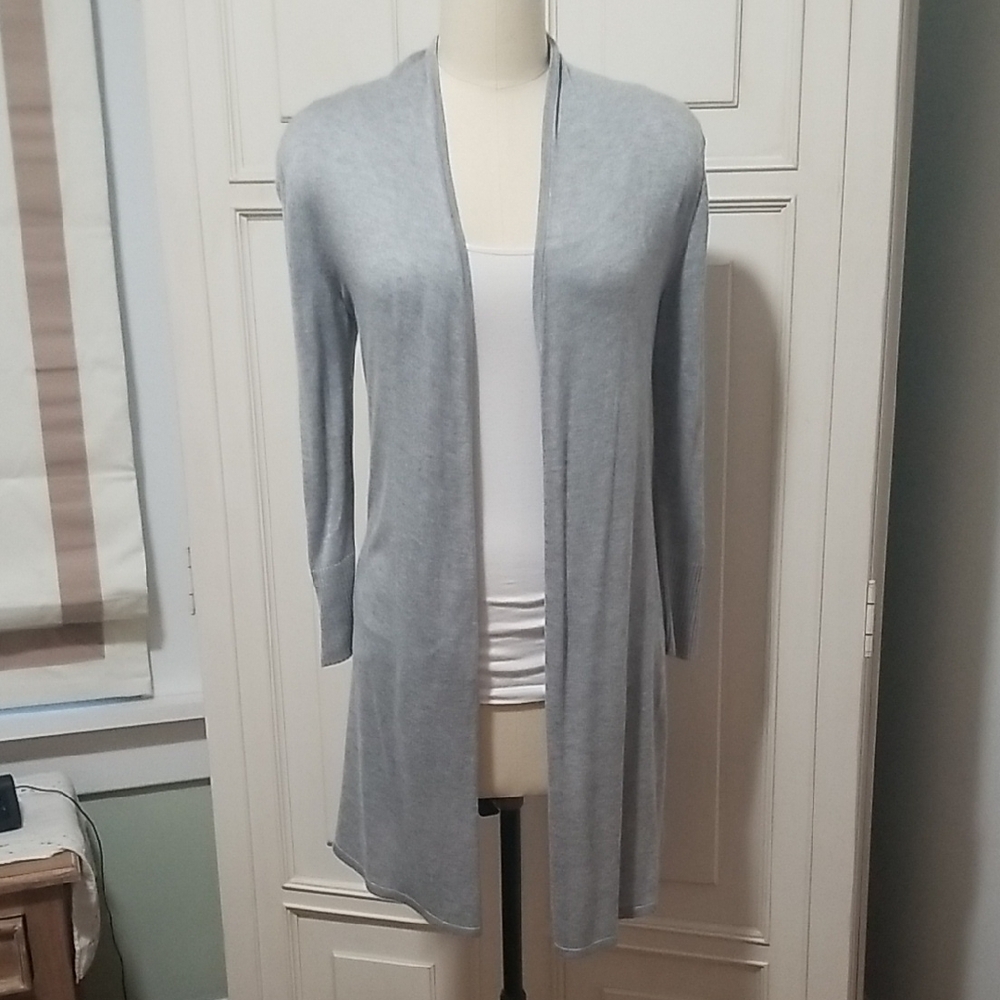 Light Gray Long Open Front Cardigan